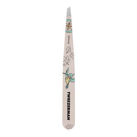 Reverse side of Disney's Pocahontas Slant Tweezer, tweezer color is white with image of bird Flit