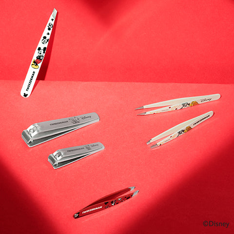 Red background with heart shadow, Disney just imagine slant tweezer, happily ever after combo clipper, Lady in the tramp petite tweezer set, red mini slant