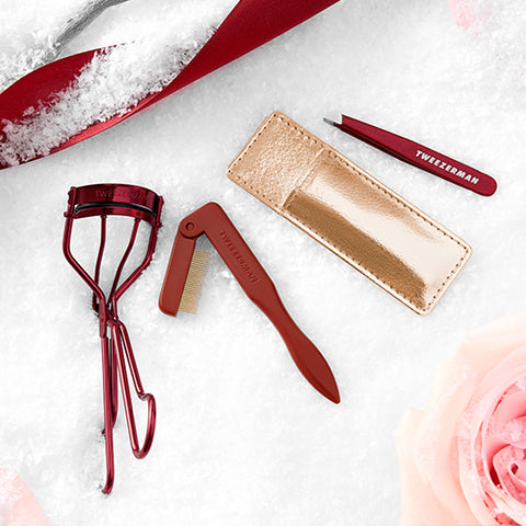 VINTAGE ROSE GIFT SETS, LASH GIFT SET, MINI SLANT TWEEZER GIFT SET WITH ROSE GOLD CASE