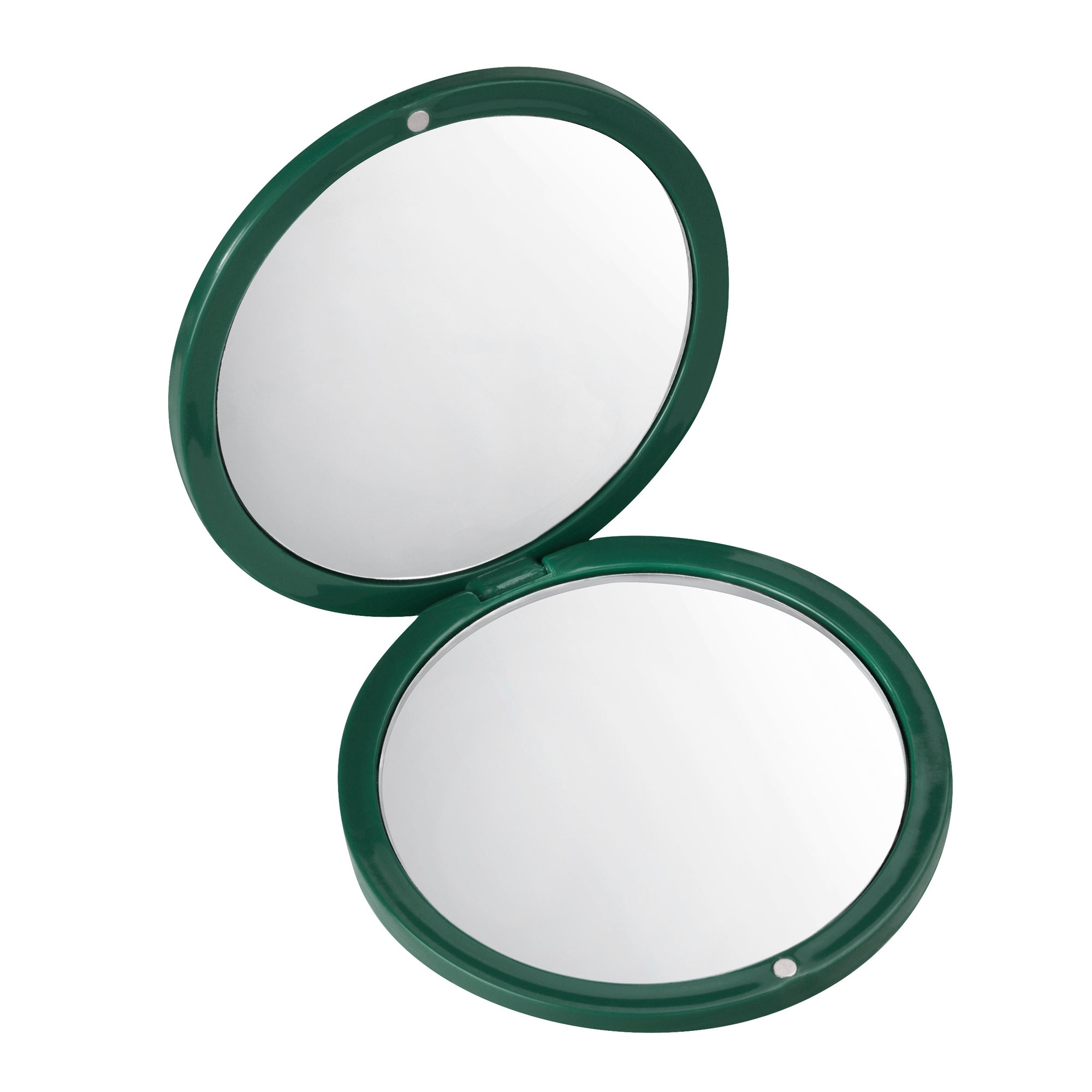 Compact mirror is open to show both top and bottom of compact