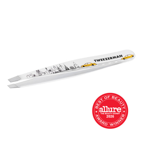 White Slant Tweezer with NYC City Skyline and Taxi Design