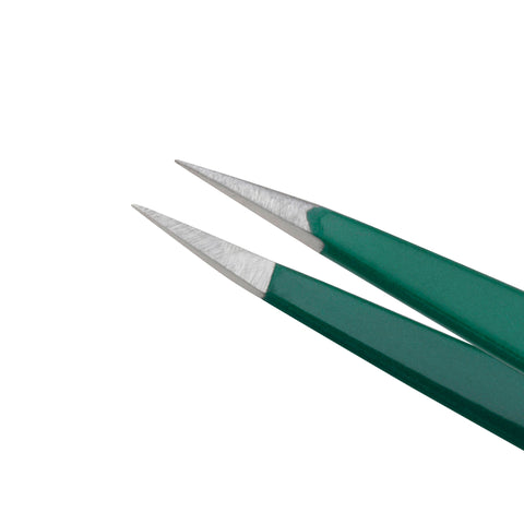 Stainless Steel tips of Emerald Green Petite Point Tweezer.