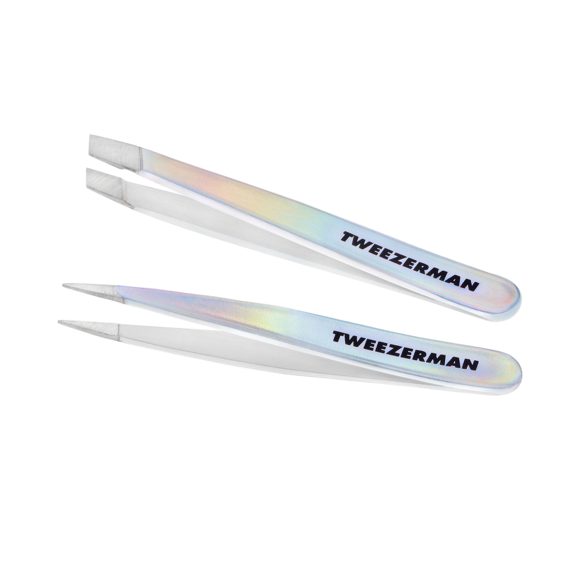 Winter Frost White Holographic MIcro Mini Slant Tweezer and Point Tweezer