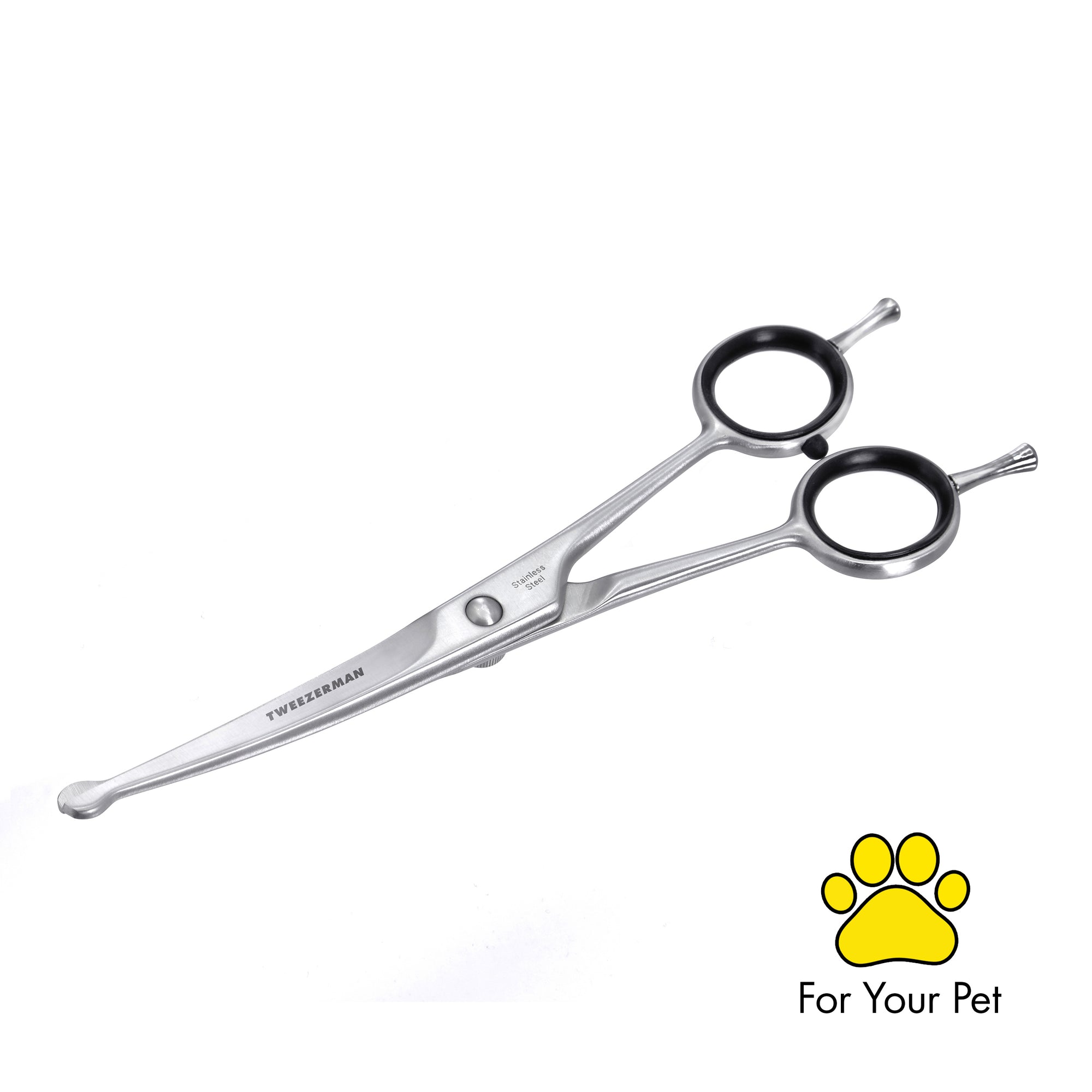 Stainless Steel Curved Grooming Shears 7&quot; with black rubber finger grips
