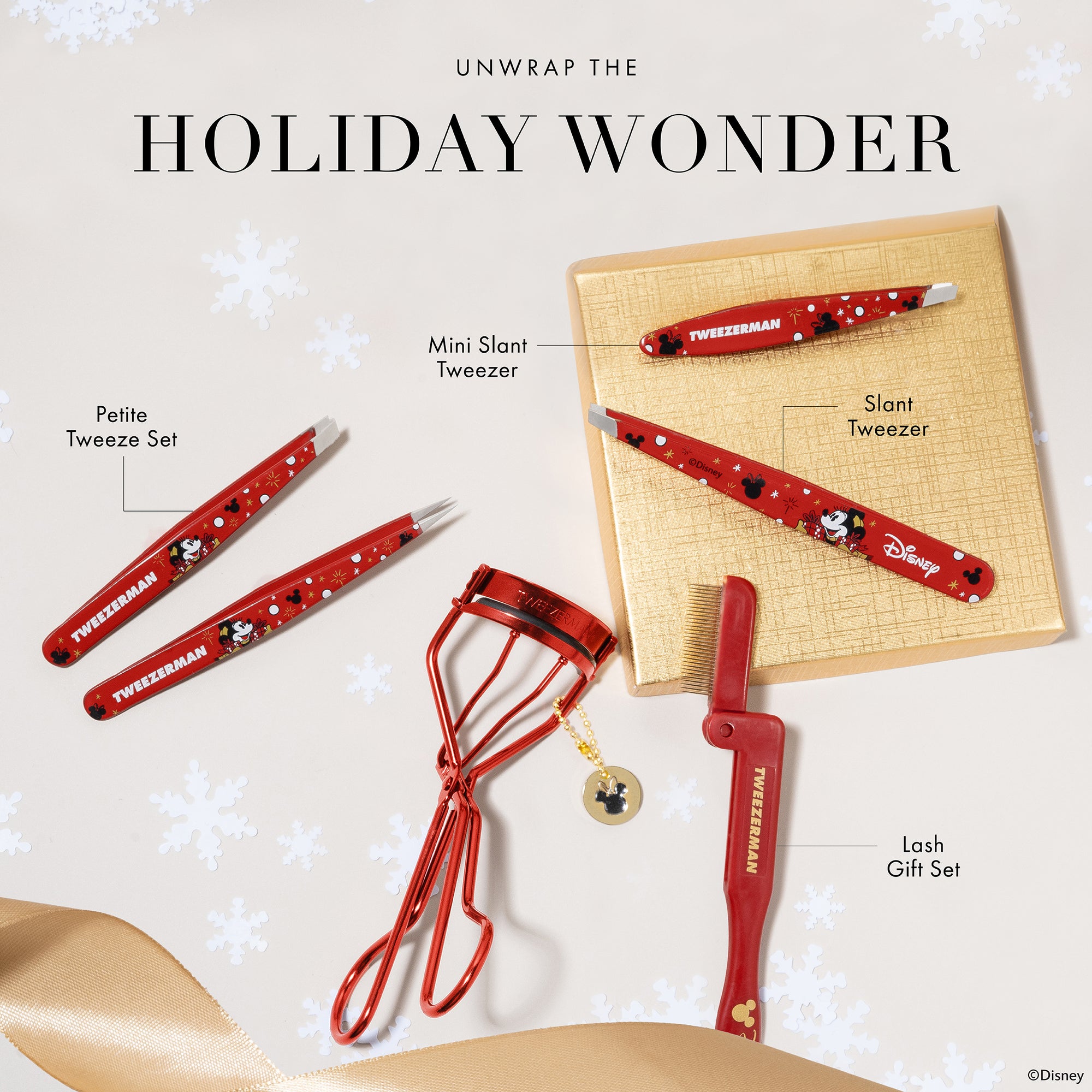 Unwrap the Holiday Wonder. Tweezerman &amp; Disney Red Petite Tweez Set, Mini Slant Tweezer, Slant Tweezer &amp; Lash Gift Set. 