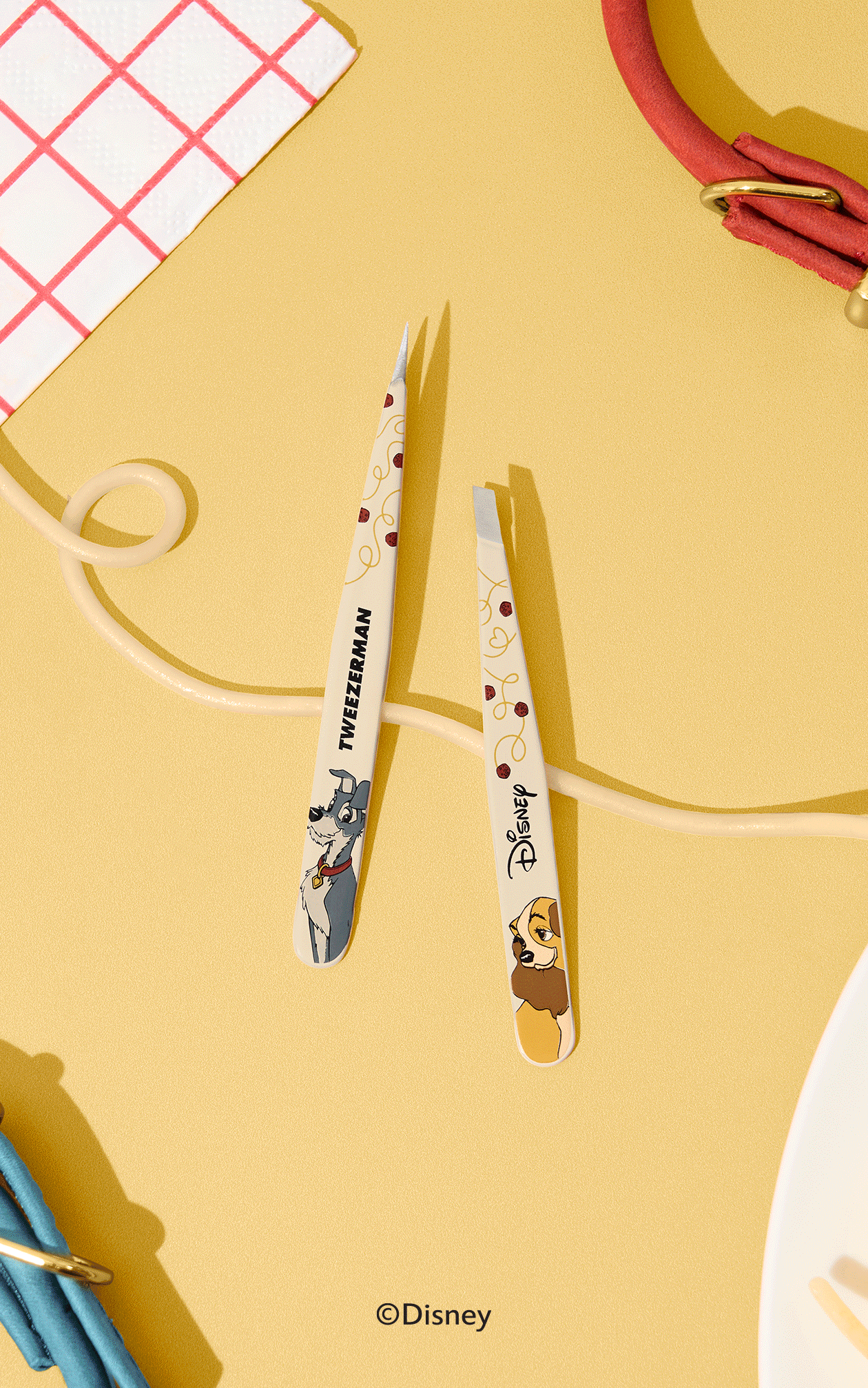 Disney Classics Brow Items Featured Story: Blue Aristocrats Mini Slant, Lady in the Tramp Tweezer Set, 101 Dalmatians Tweezer Set
