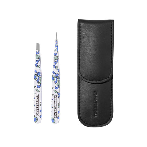 Paisley Petite Tweezer Set, point tweezer and slant tweezer with black case