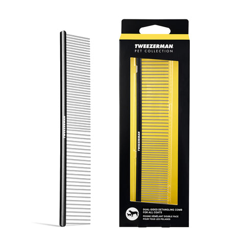 Dual-Sided Detangling Comb displayed in the package and out of the package