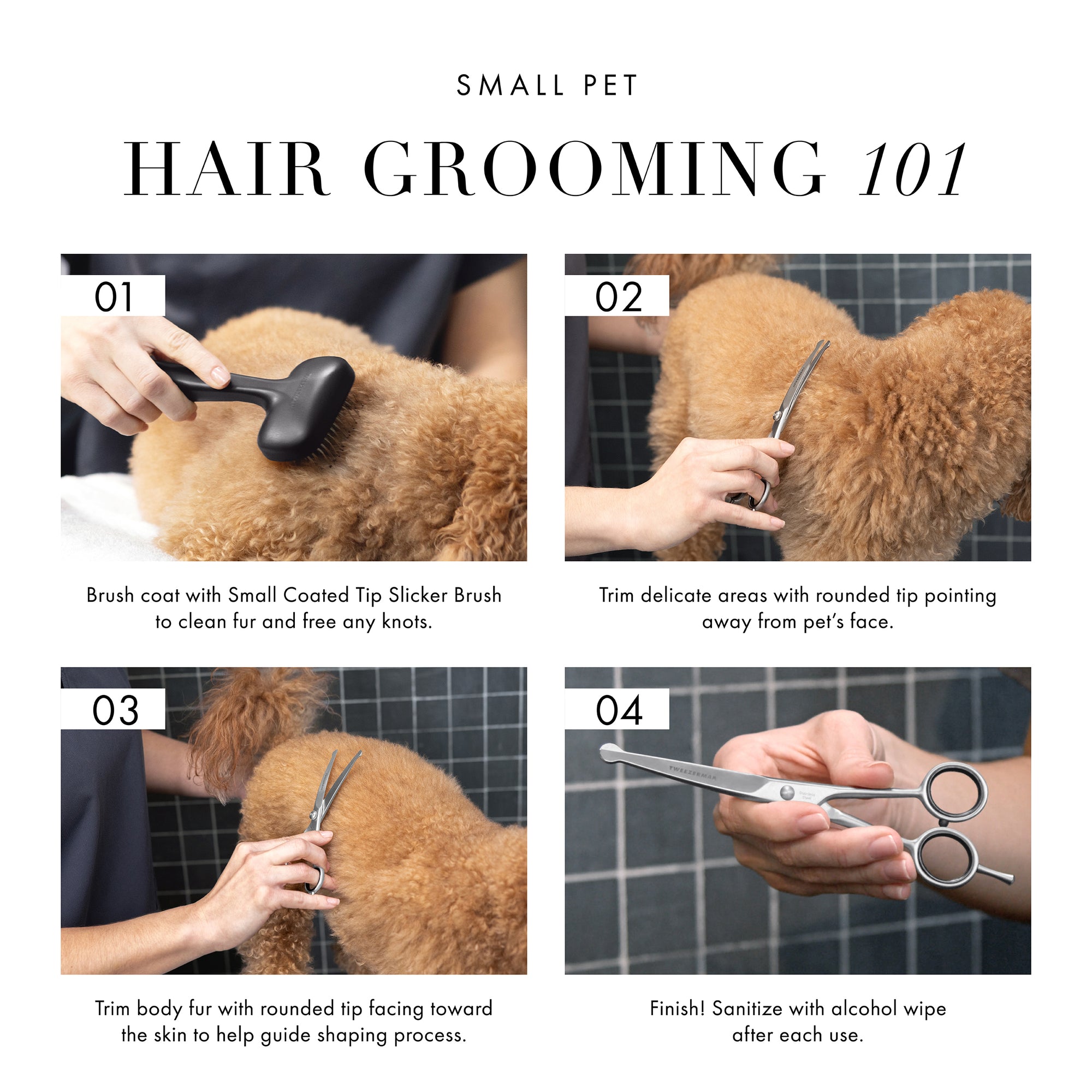 Find the perfect tool size chart. Chart shows small pets under 29 lbs. recommended to use the 7&quot; shears.  Large pets over 30 lbs. recommended to use the 7&quot; shears for face and paws and the 9&quot; shears.