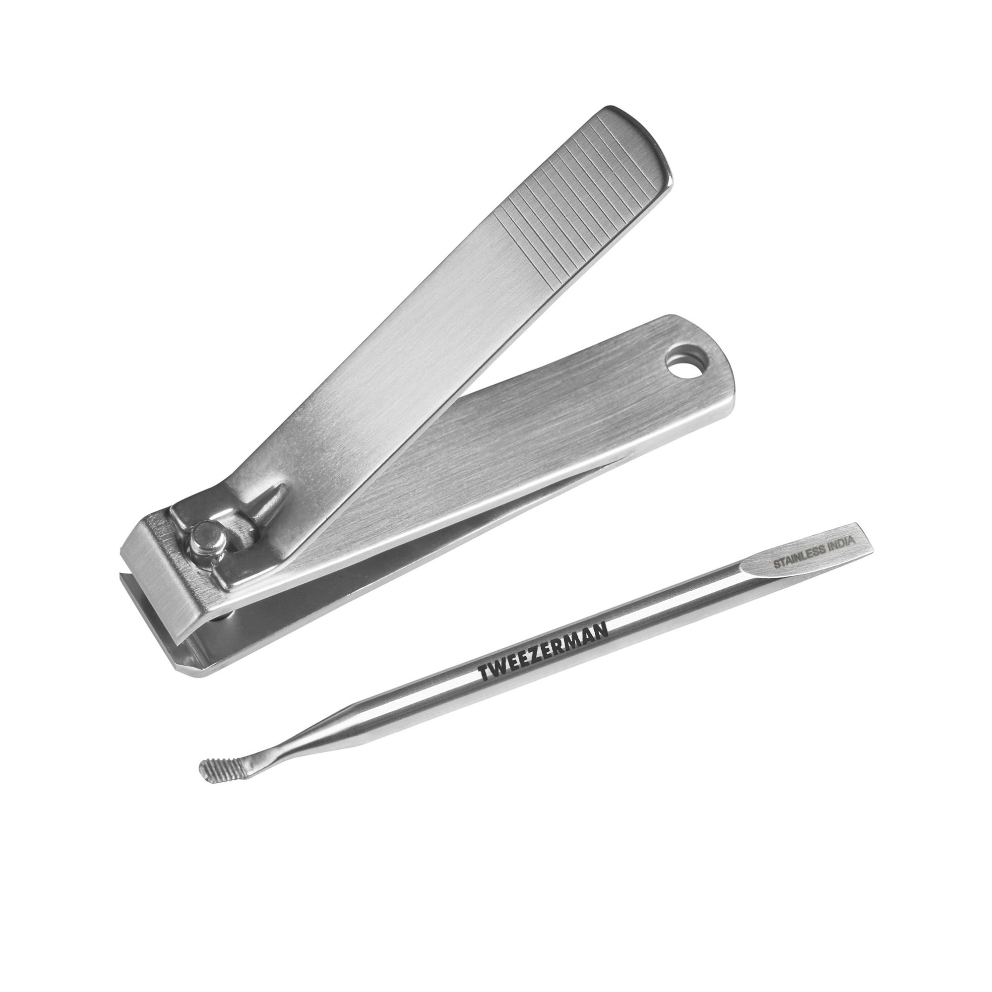 Extra Strength Toenail Clipper with rotated lever and Mini Cuticle Pushy &amp; Cleaner with Ridges
