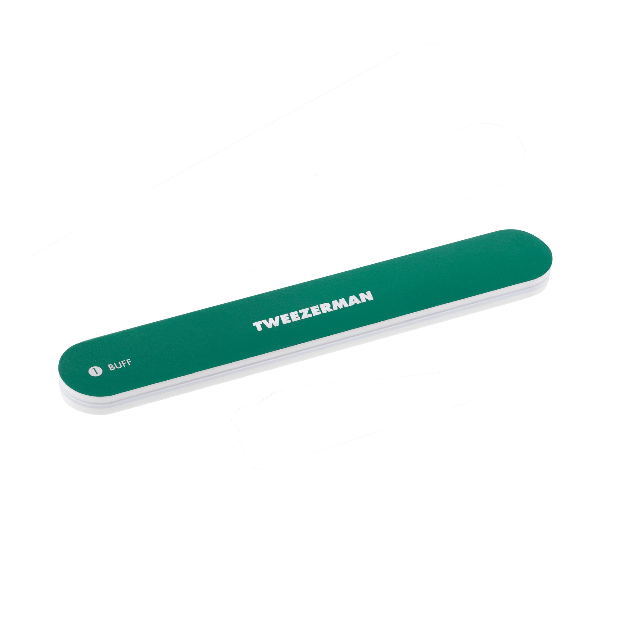 Green file side of Emerald Green 5&quot; Nail Buffer with Tweezerman Logo