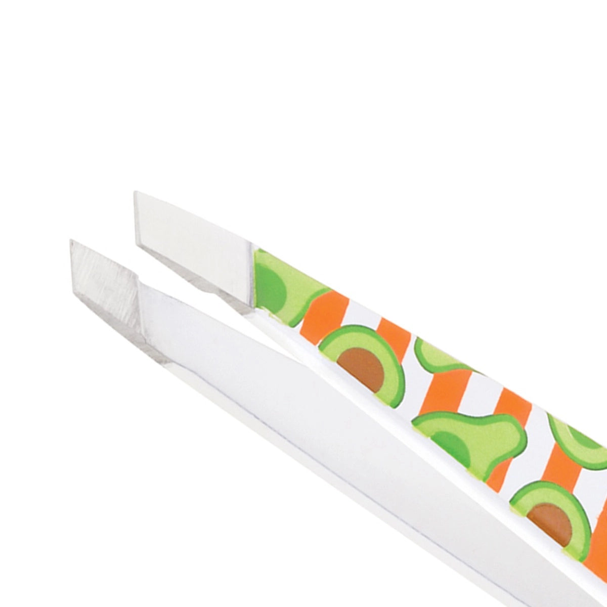 Green and orange avocado mini slant tweezer with stainless steel tips