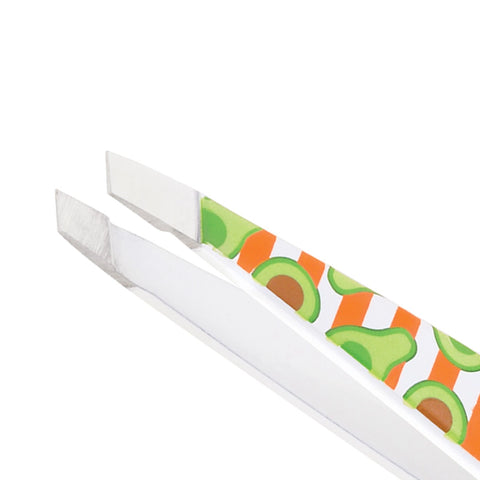 Green and orange avocado mini slant tweezer with stainless steel tips