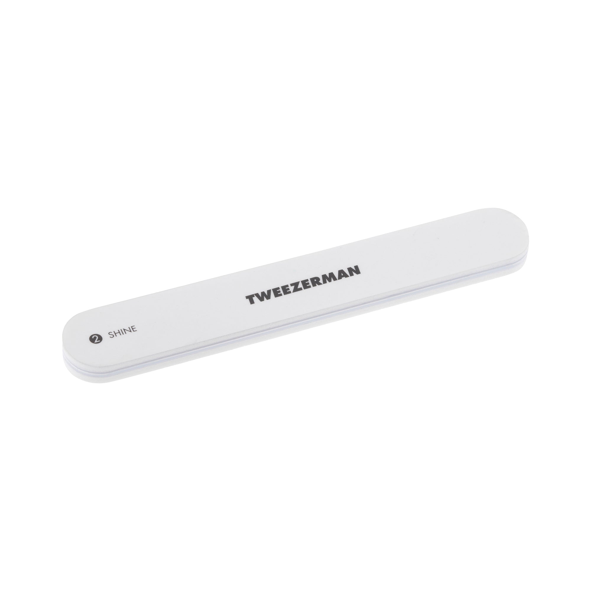 White buffer side of Emerald Green 5&quot; Nail Buffer with Tweezerman Logo