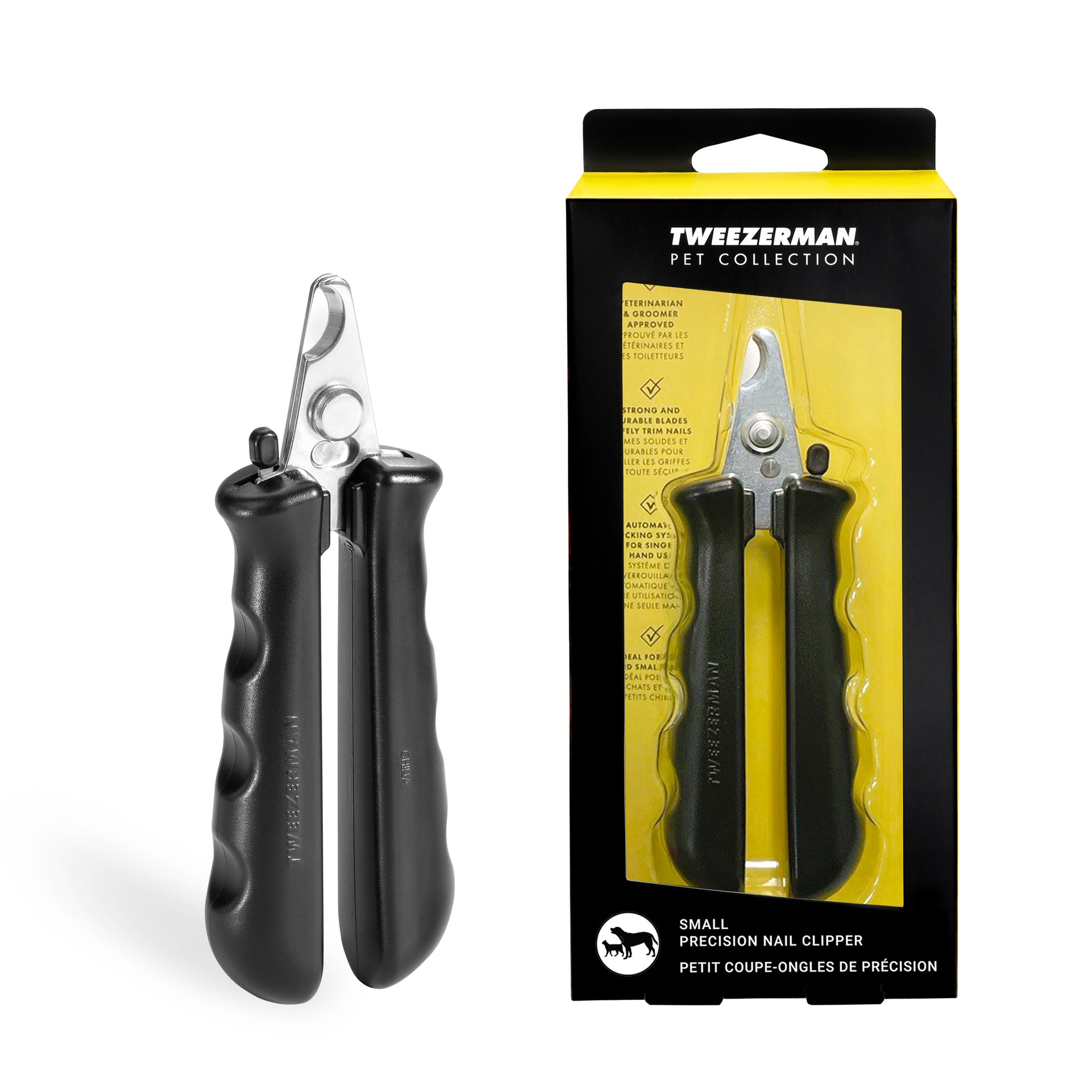 Small Pet Precision Nail Clipper with black non-slip handles and stainless steel blades