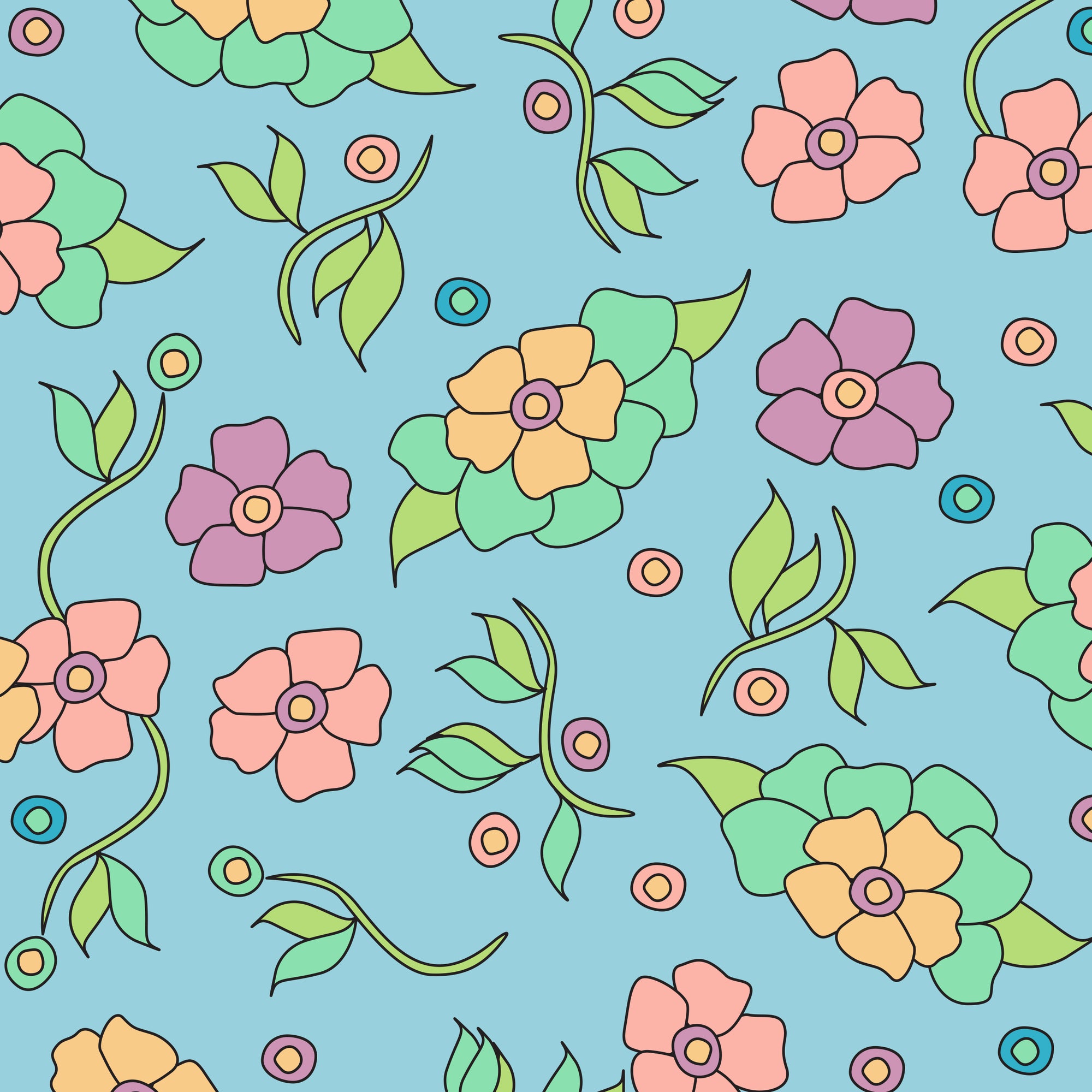 Blue Vintage Floral Print