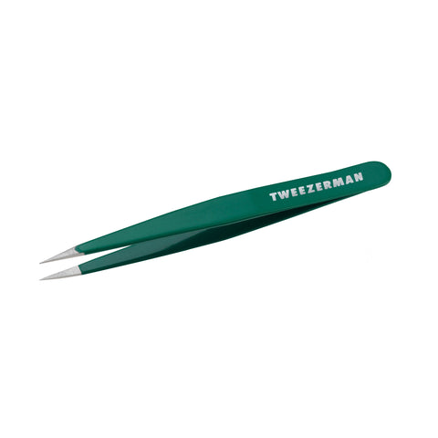 Emerald Green Petite Point Tweezer featuring white Tweezerman logo.