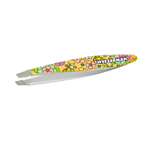 yellow floral print mini slant tweezer