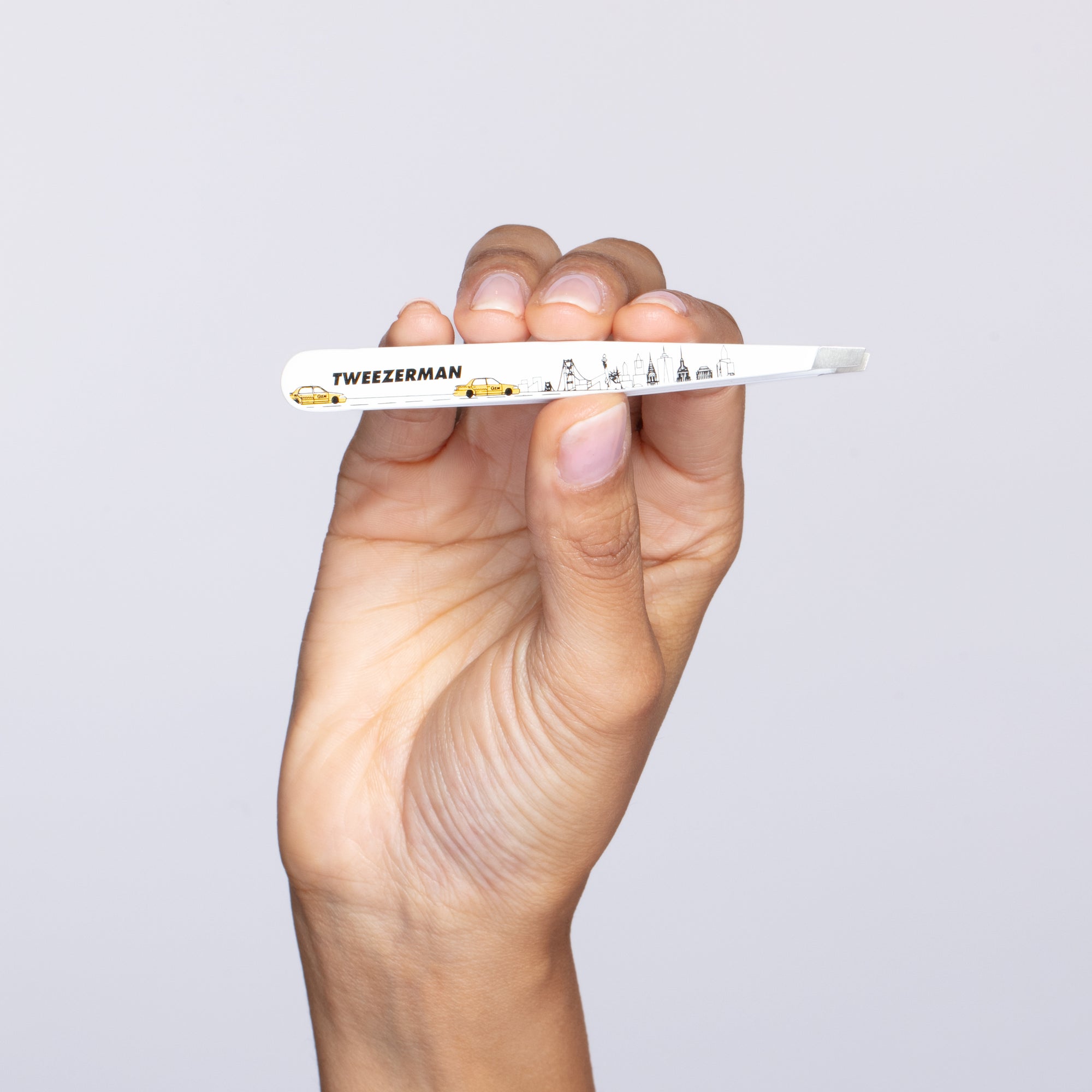 Model Holding 40th Birthday NYC City Skyline Slant Tweezer